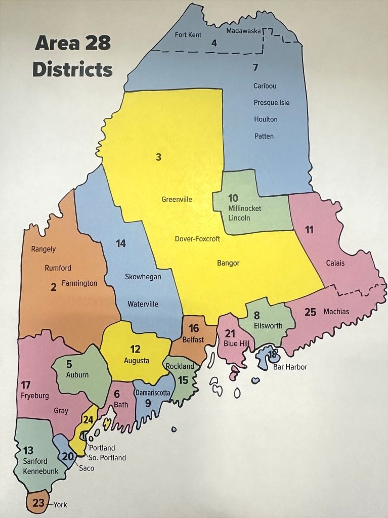 Maine AA Area 28 Districts map